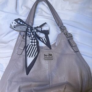 Vintage Coach Taupe Leather Shoulder Bag with Scarf
